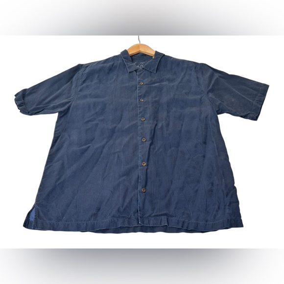 Tommy Bahama 100% Silk Button Down Short Sleeve Navy Blue Men’s Size Large Solid - Picture 5 of 7